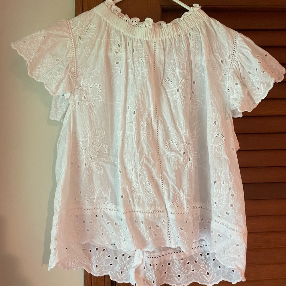 White Ruffled Flutter Sleeve Blouse